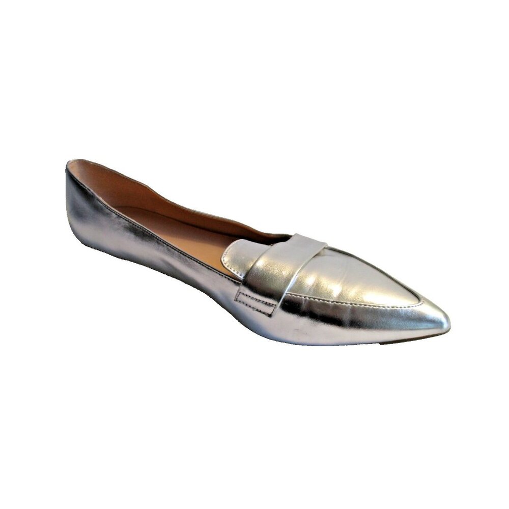 *a.n.a. Silver Metallic Pointed Toe Loafer Flats - 10 M